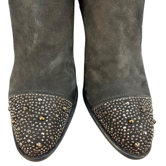 Stuart Weitzman Womens 6.5 Black Suede Ankle Boots Studded Toe Luxury Cowgirl - Picture 13 of 13